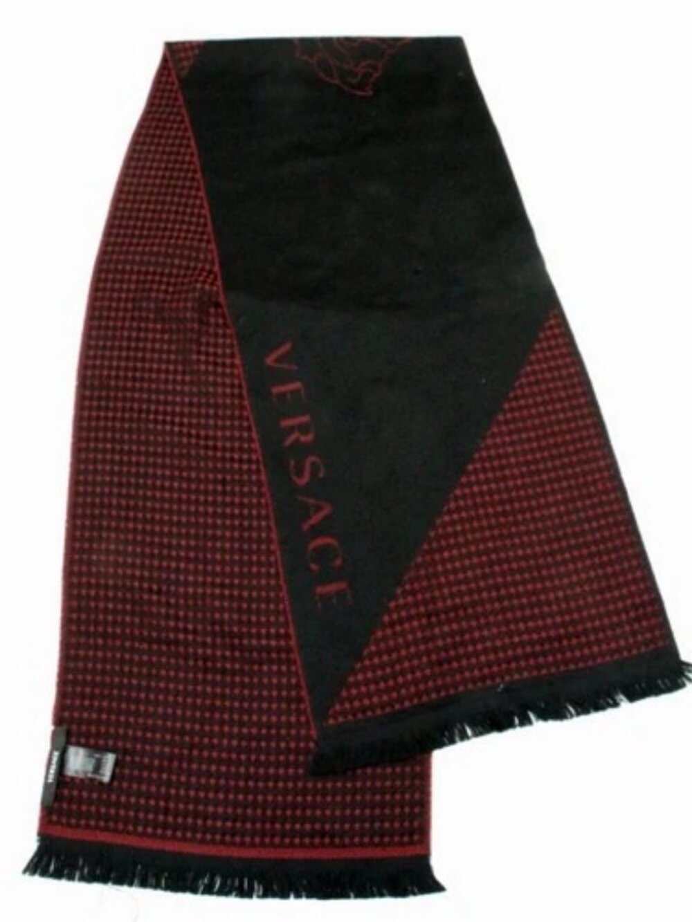 Versace Wool Geometric Pattern Scarf 64L X 14W- Red/Black